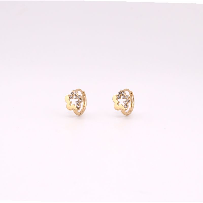 Aretes Huggies Flor C/piedras Bns. 14k 1.6g