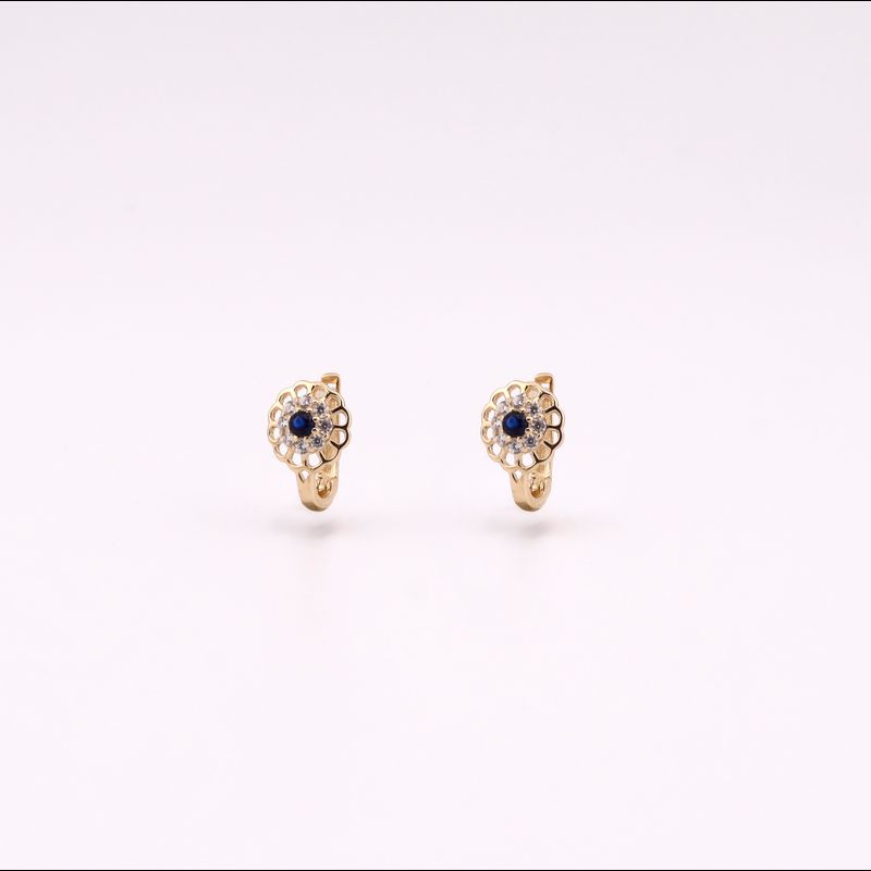Aretes Flor C/p Azul Broche Patente 14k 1.2g