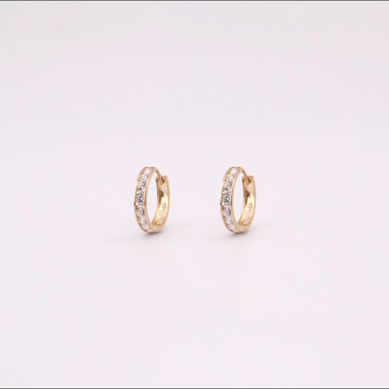 Arracadas Chicas Con Piedras Blancas 14k 1.8g