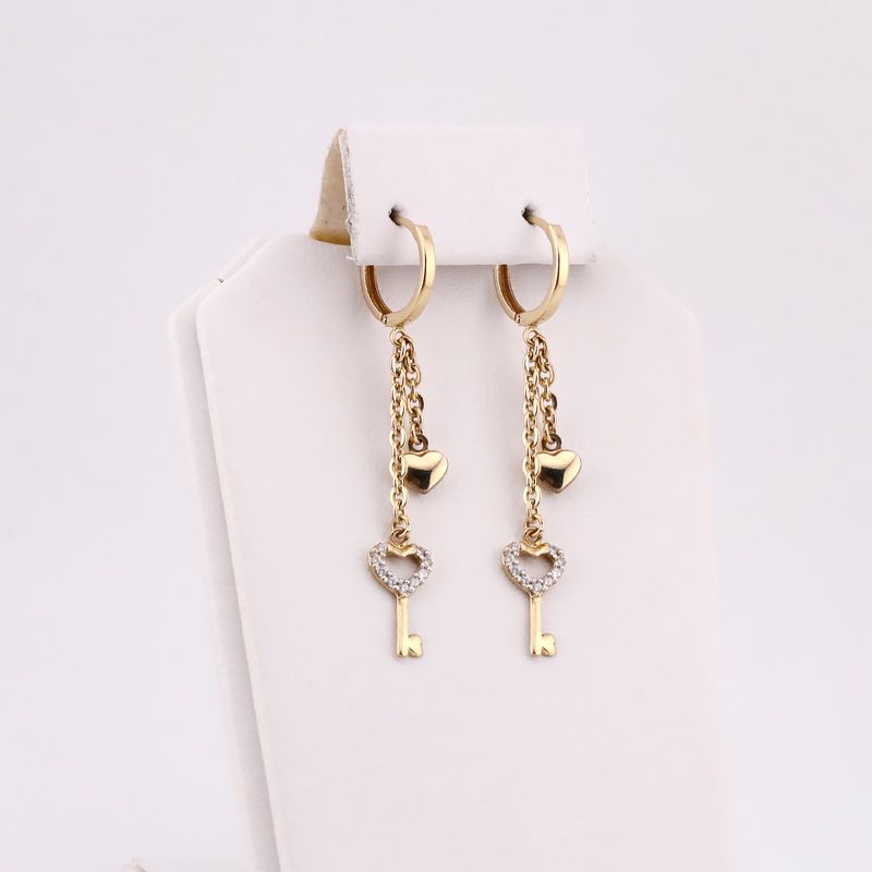 Aretes Colgantes Llave C/p 10k 2g