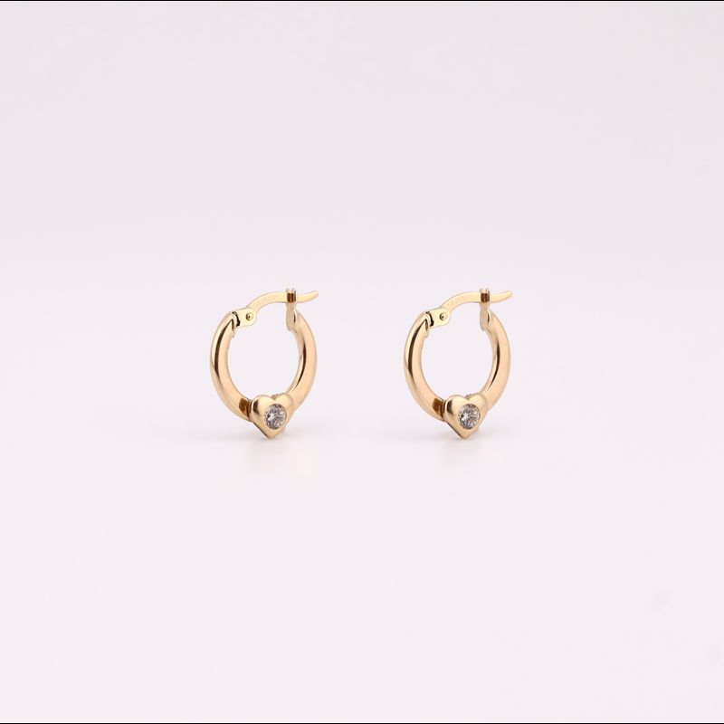 Arracadas Corazon C/piedra Bn. 14k 1.4g
