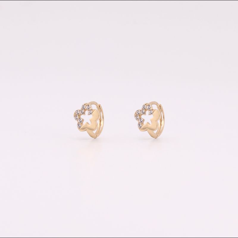 Aretes Huggies Flor C/piedras Bns. 14k 1.6g