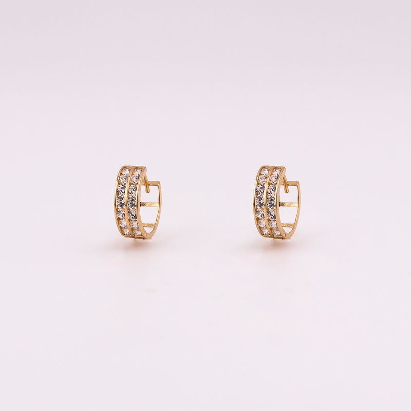 Aretes Huggies Doble C/piedras Bns. 14k 1.8g