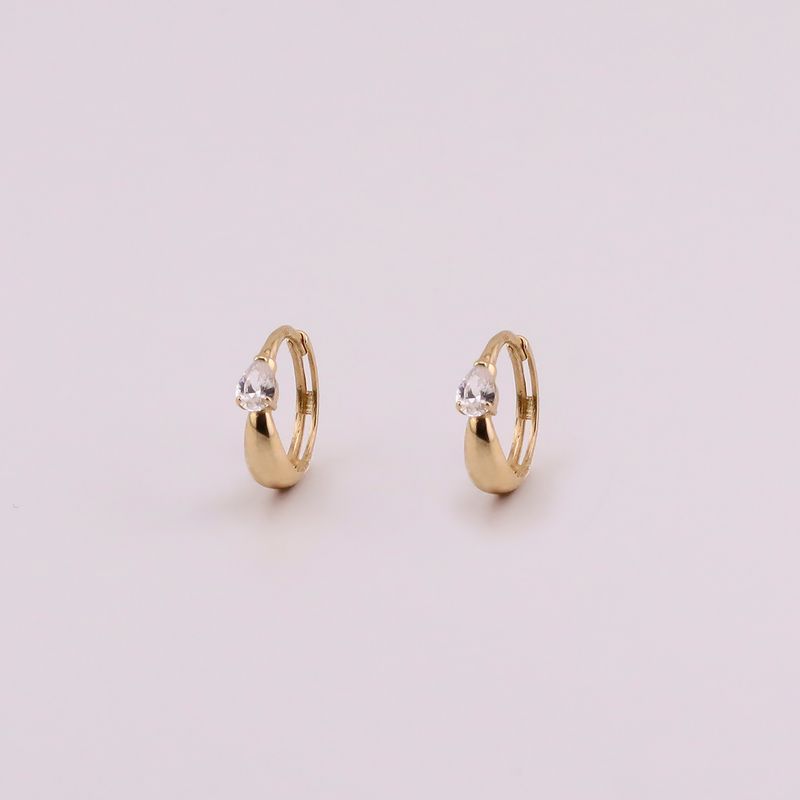 Aretes Huggies Gota C/piedra Bn. 14k 1.3g