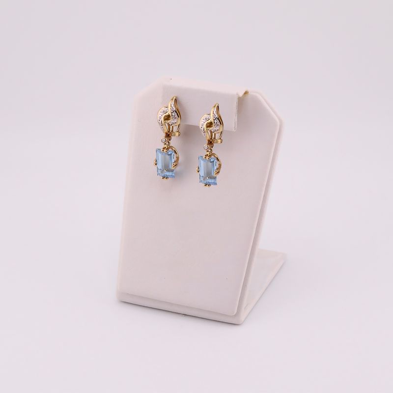 Aretes Piedra Azul Cuad. 14k 8.1g