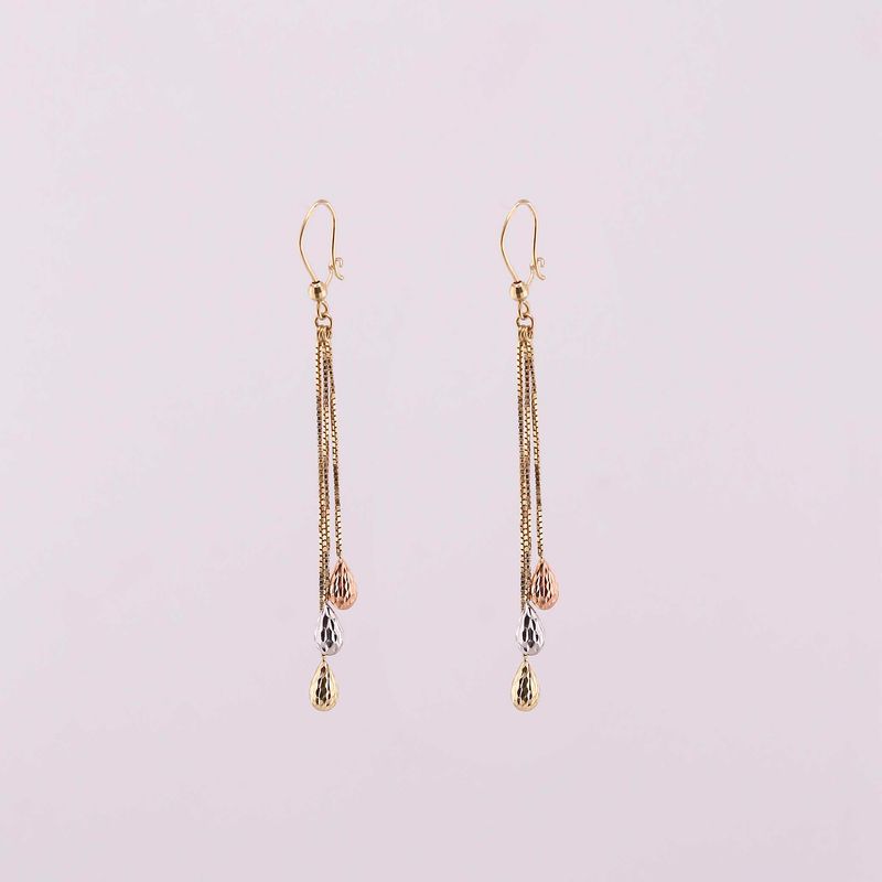 Aretes Colg. Gotas 3 Tns. 14k 2.7g
