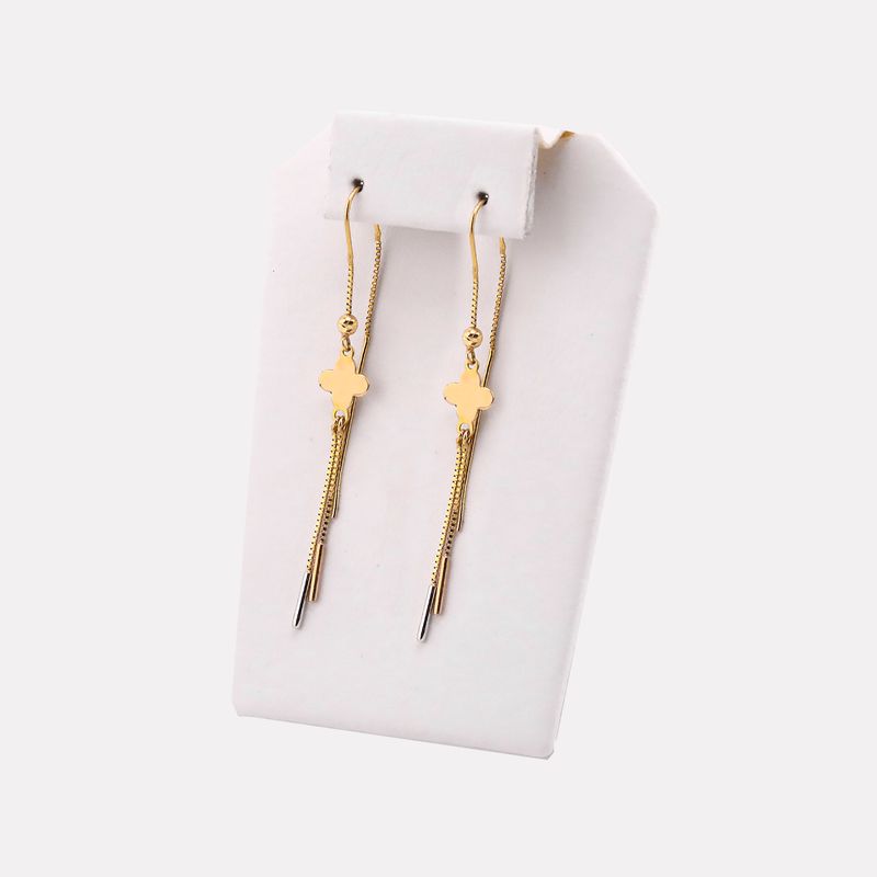 Aretes Largos Flor 14k 1.9g