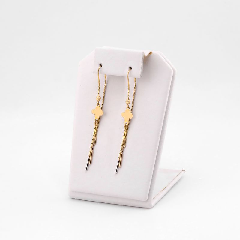 Aretes Largos Flor 14k 1.9g