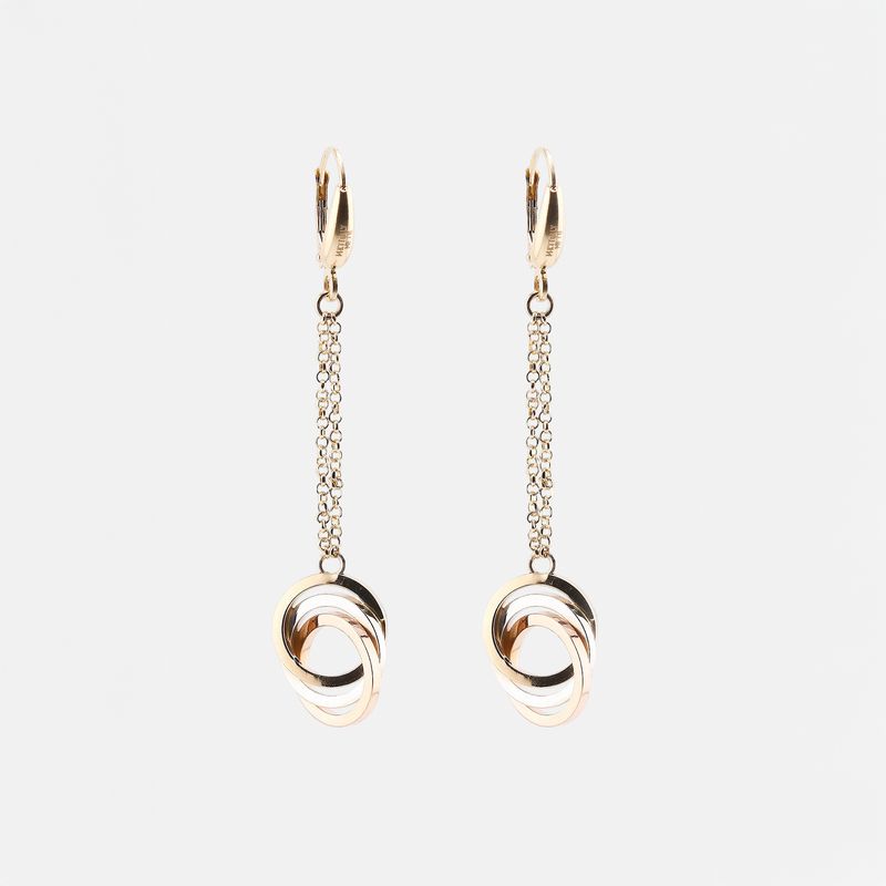 Arete Largo Tres Tonos Circulos 14k 3.2g