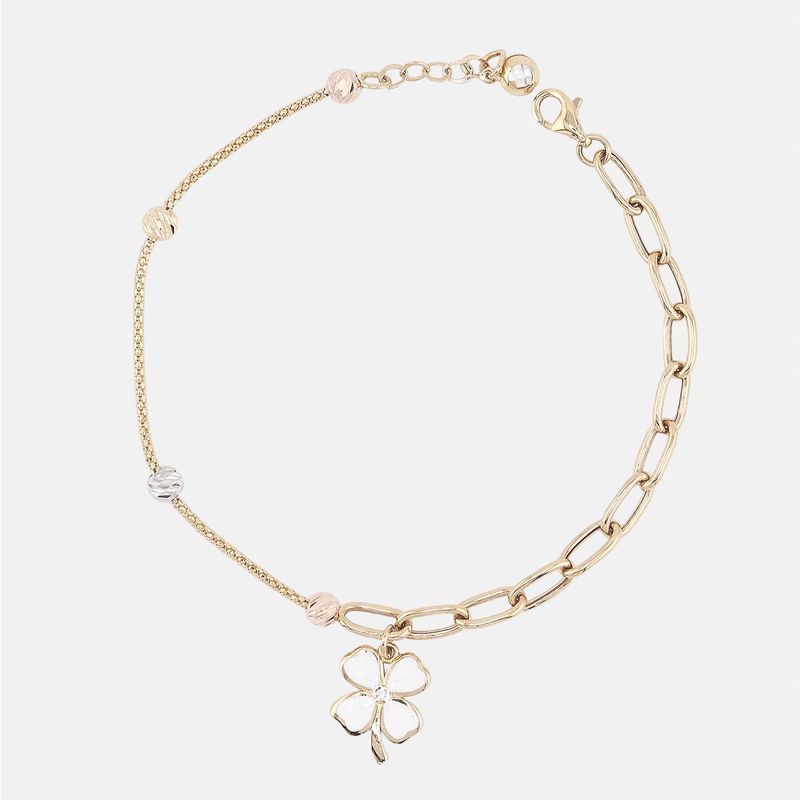 Pulsera Trebol/borlas 14k 3.4g 18cm