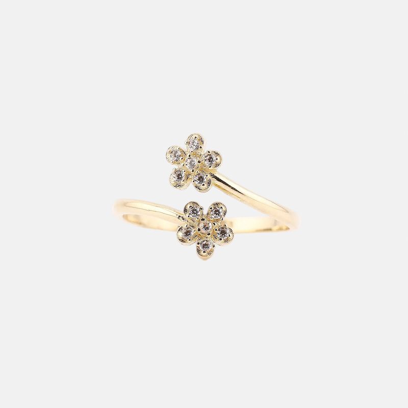 Anillo Doble Flor C/p Bcas 14k 2g #7
