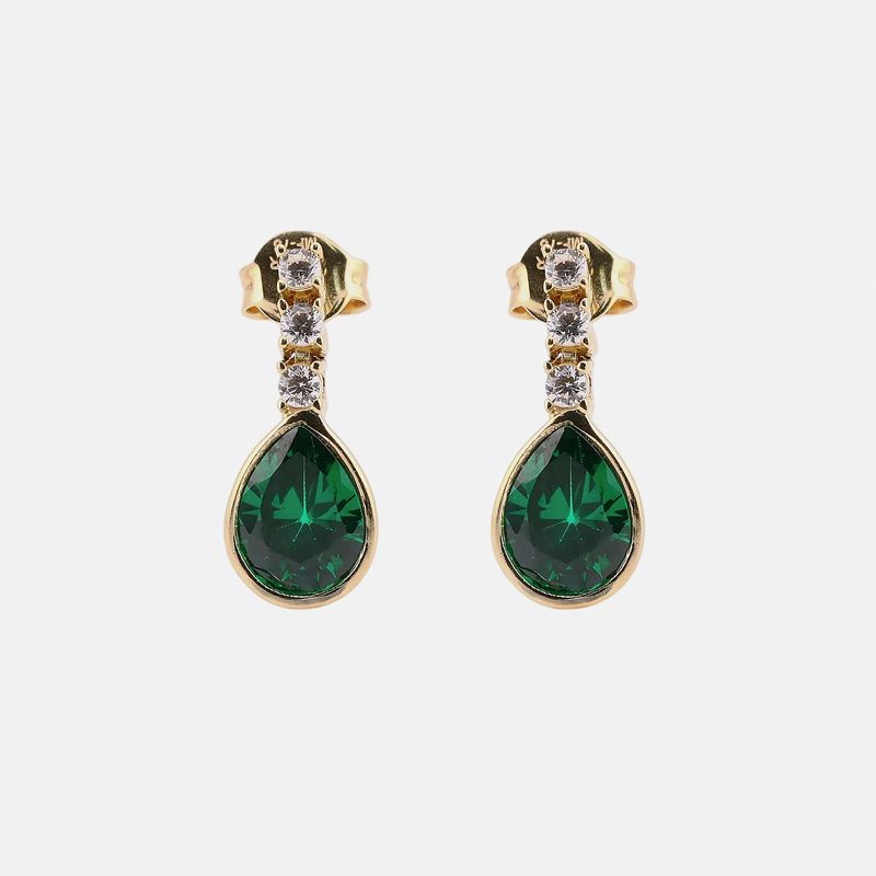 Aretes Con Piedra Verde Y Blanca 14k  2.9g