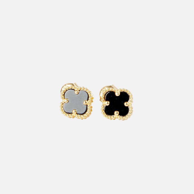 Aretes Trebol C/p Negra 14k 1.8g