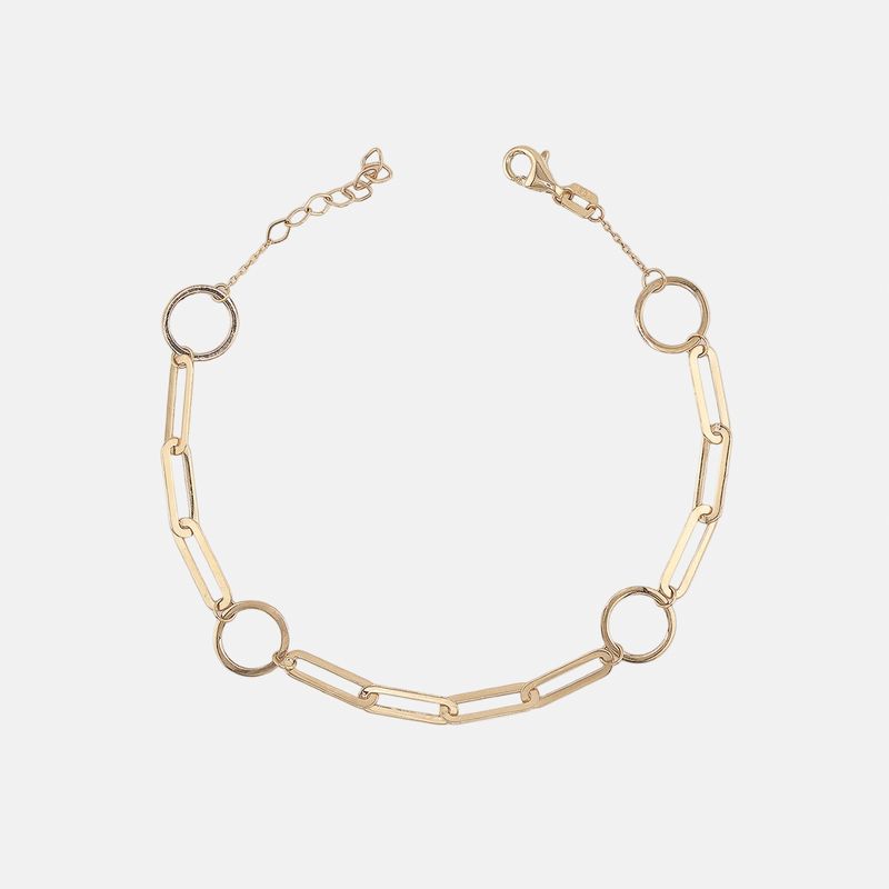 Pulsera Clip Con Círculos Lisos 17cm14k 1.8g