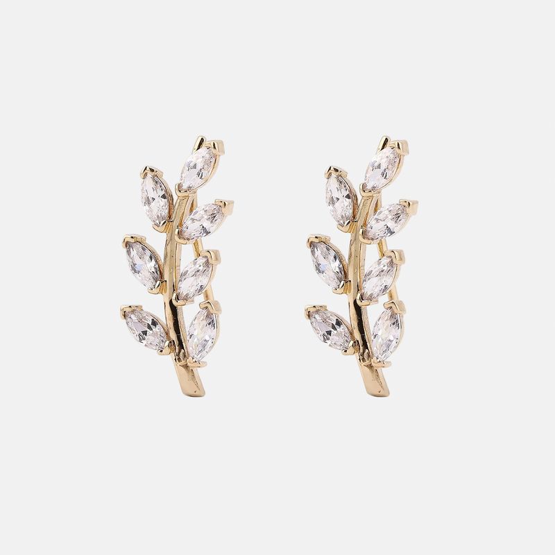 Aretes Hojas Con Piedra Blanca 14k 3.2g