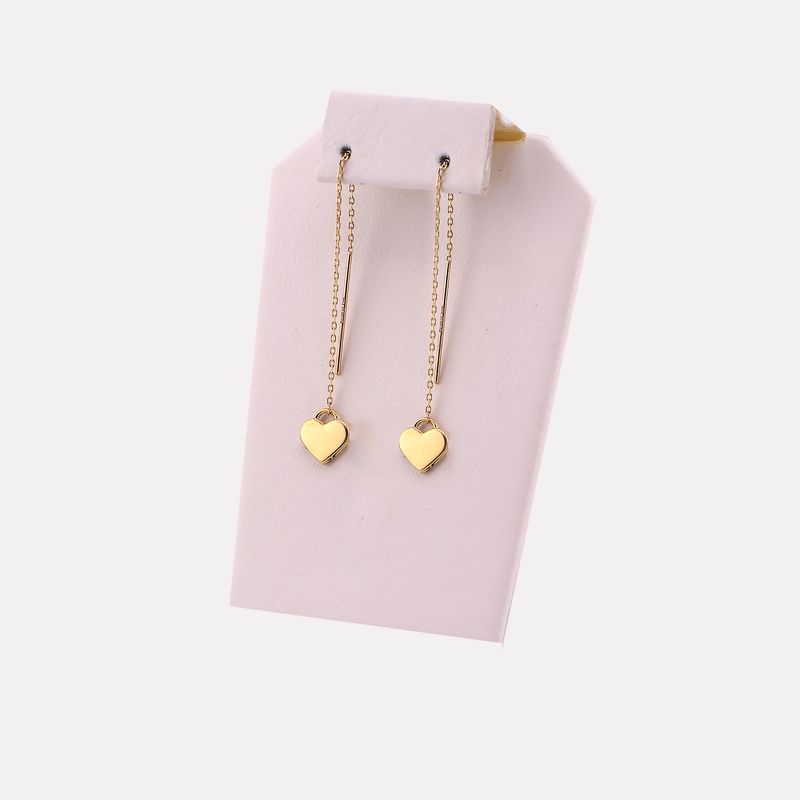 Aretes Largos Corazon 14k 1.1g