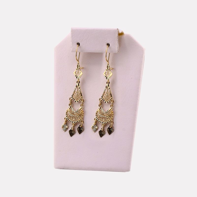 Aretes Largos Corazones 14k 3.5g