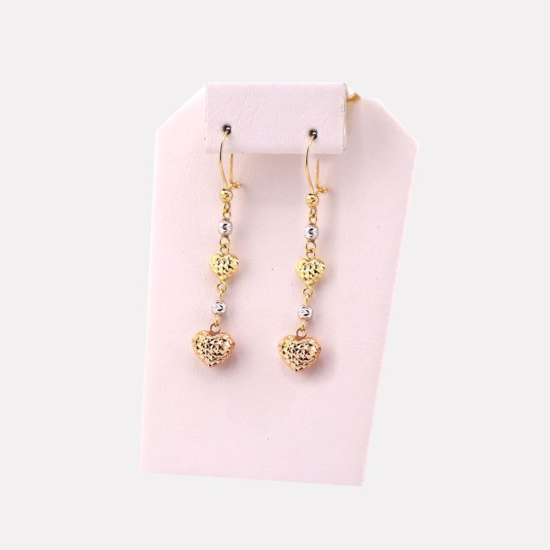 Aretes Largos Corazón Tonos 14k 2.4g