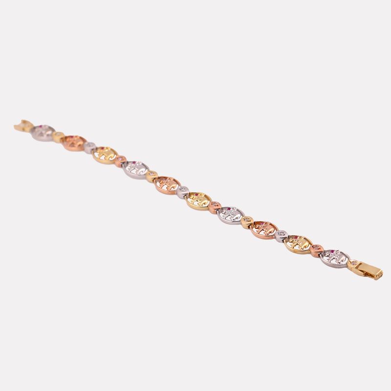 Pulso Elefantes 3 Tonos 14k 14g 19.5cm