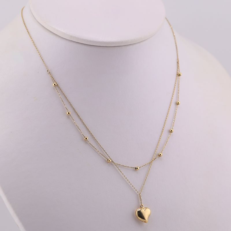 Gargantilla Doble C/corazón 14k 2.5g 45.5cm