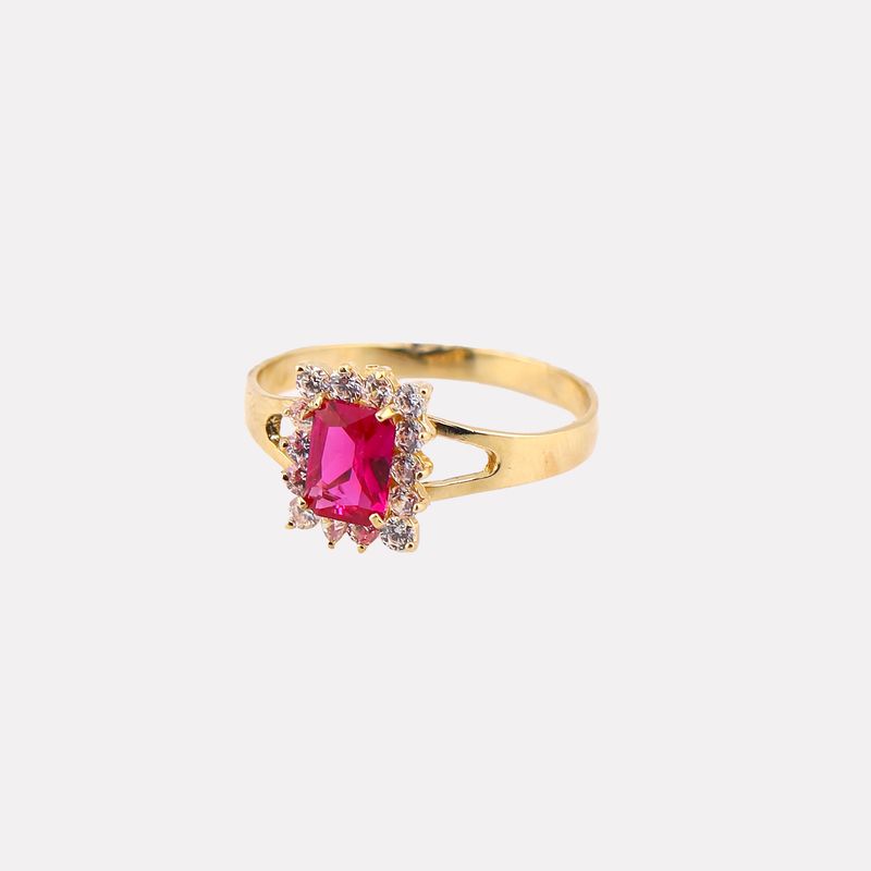 Anillo Piedra Fucsia Rect 14k 2.3g #9