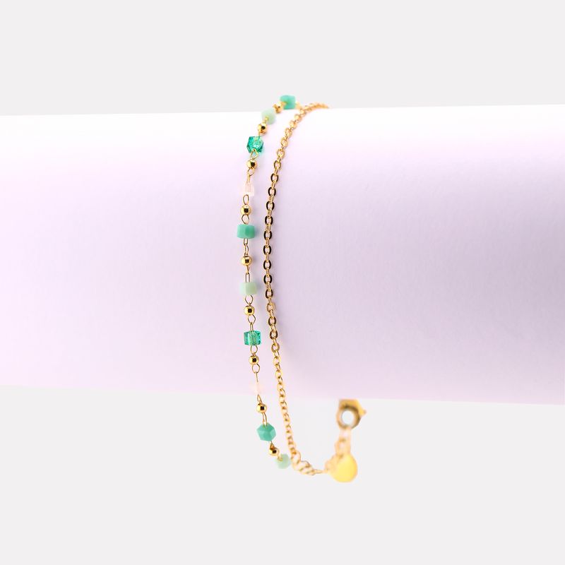 Pulsera Ela Doble Cuentas Clste Tonos 14-17cm