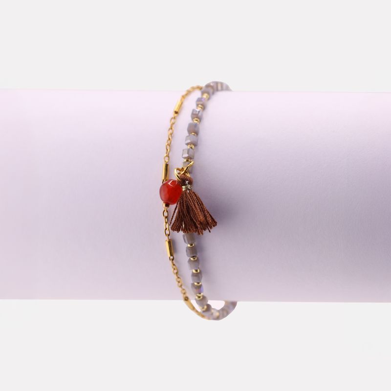 Pulsera Elena Doble Gris/fleco 14-17cm