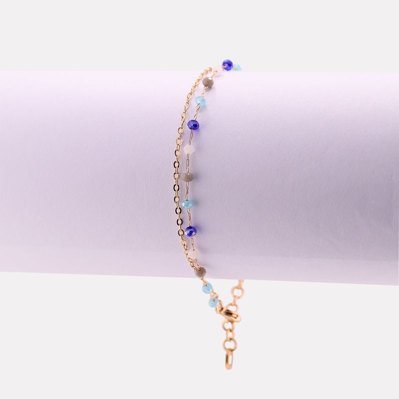 Pulsera Liva Doble Cuentas Tonos Azul 17-20cm