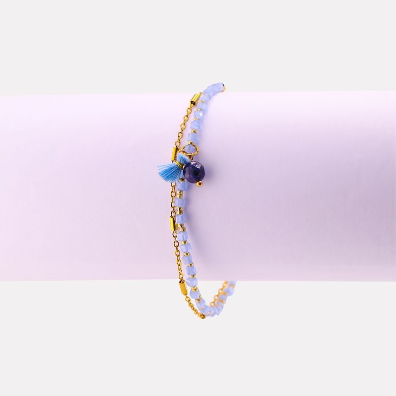 Pulsera Tahiti Doble Lila/fleco 17-20cm