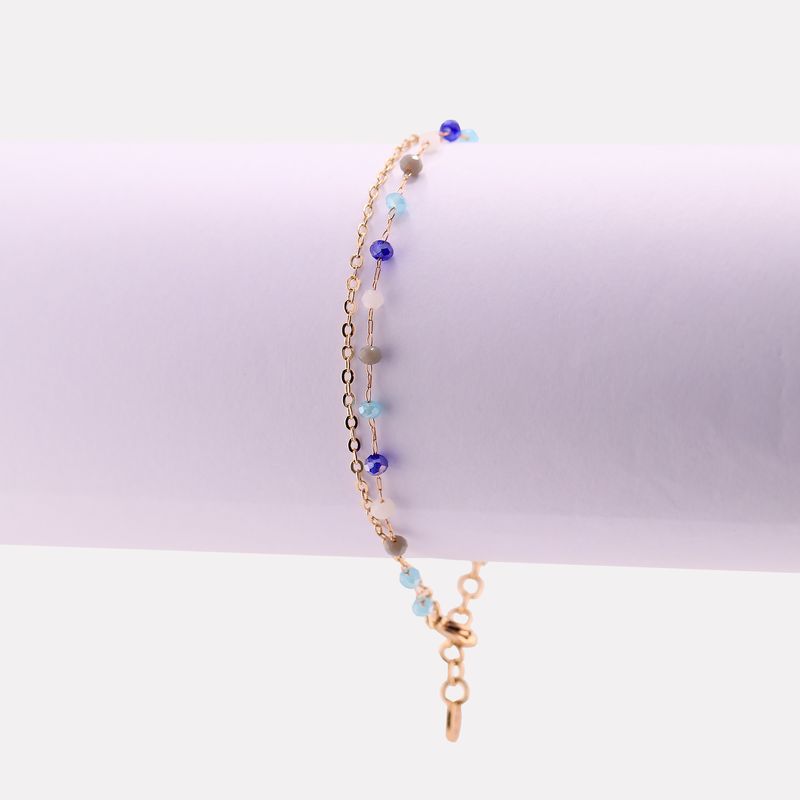 Pulsera Liva Doble Cuentas Tonos Azul 17-20cm