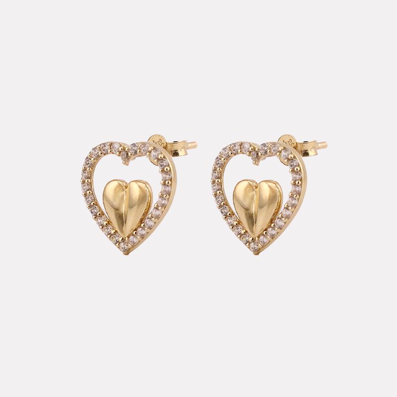 Aretes Corazon Doble C/p 14k 1.9g