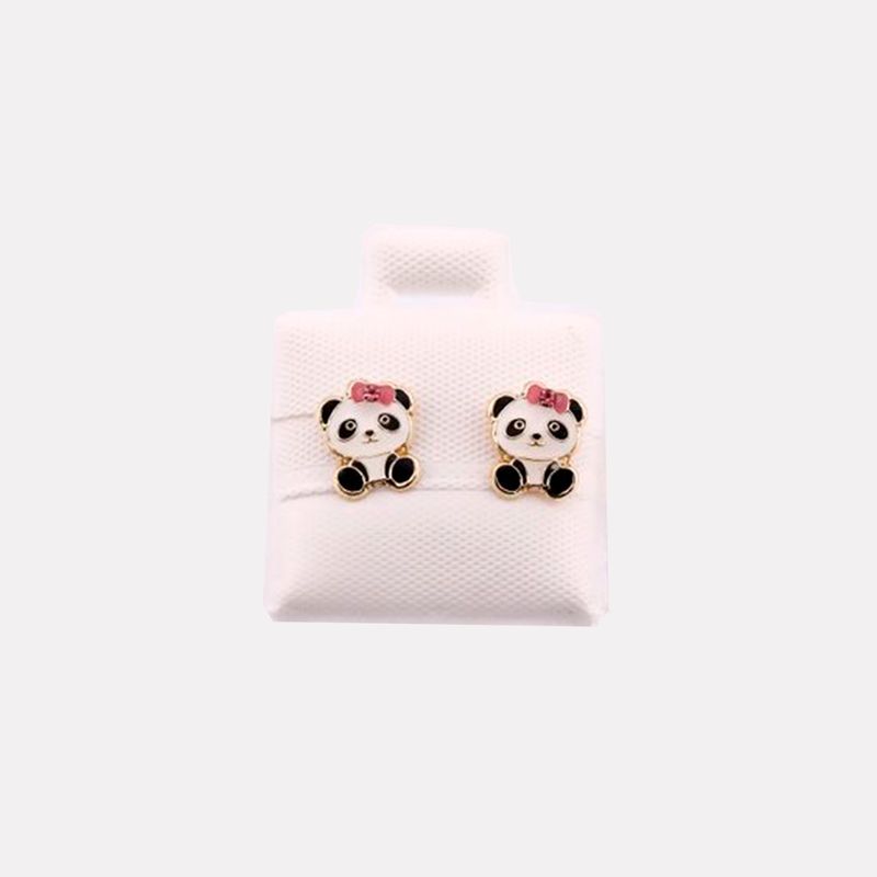 Broqueles Panda Con Moño 10k 0.3g