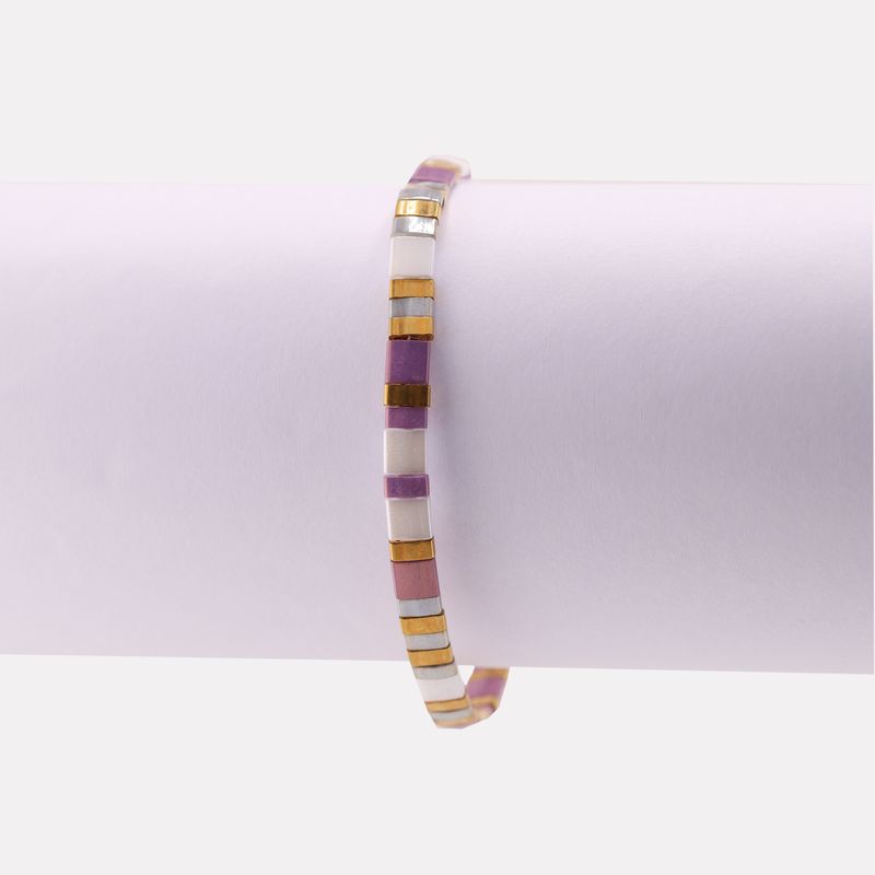 Pulsera Pastel Mosaico Lila/bco/drdo 14-17cm