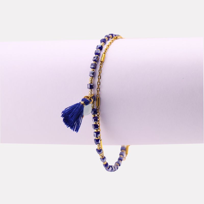 Pulsera Fidji Doble Cuentas Az/fleco 14-17cm