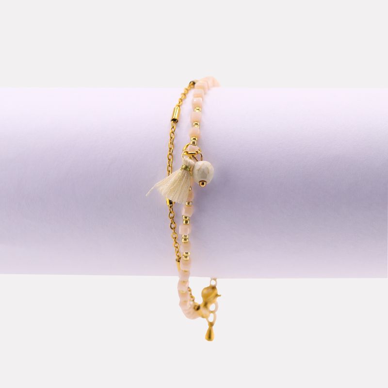Pulsera Abby Cuentas Bco/drdo/fleco 14-17cm