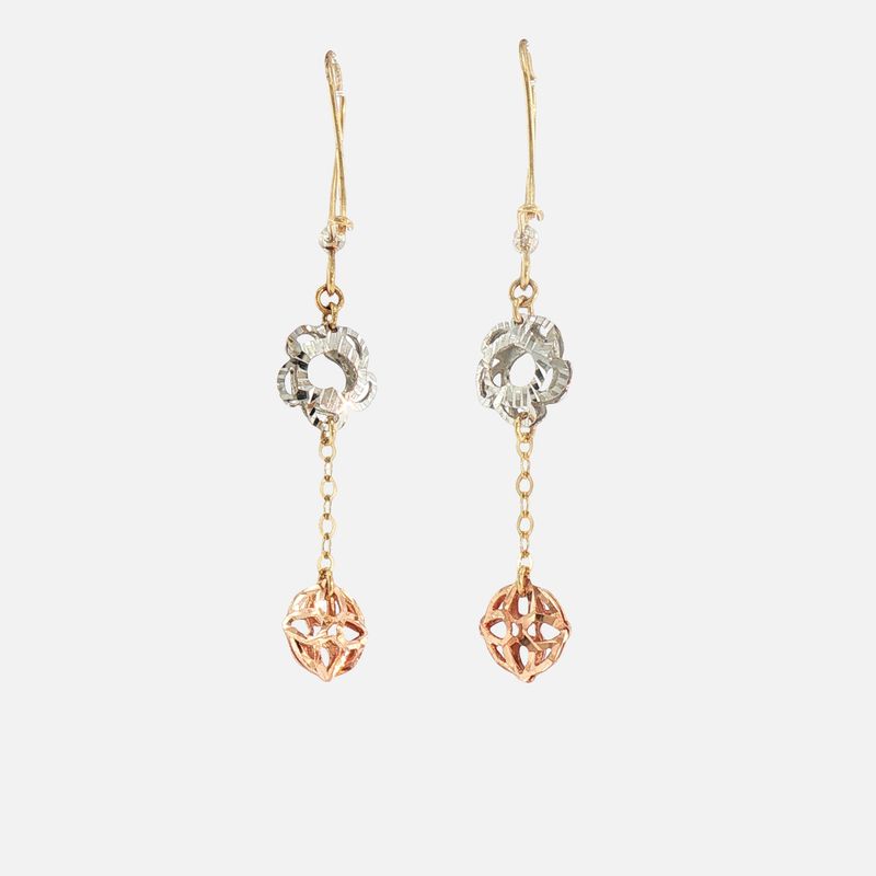 Aretes Colg. Flor Tns. 14K 2.1g