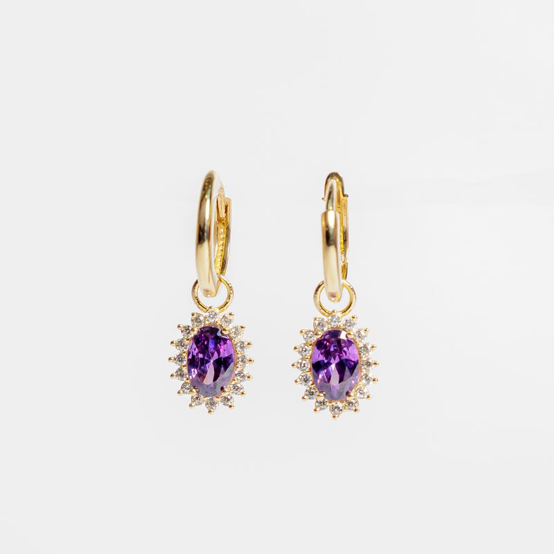 Aretes Huggies Gota C/p Morada 14K 1.9g