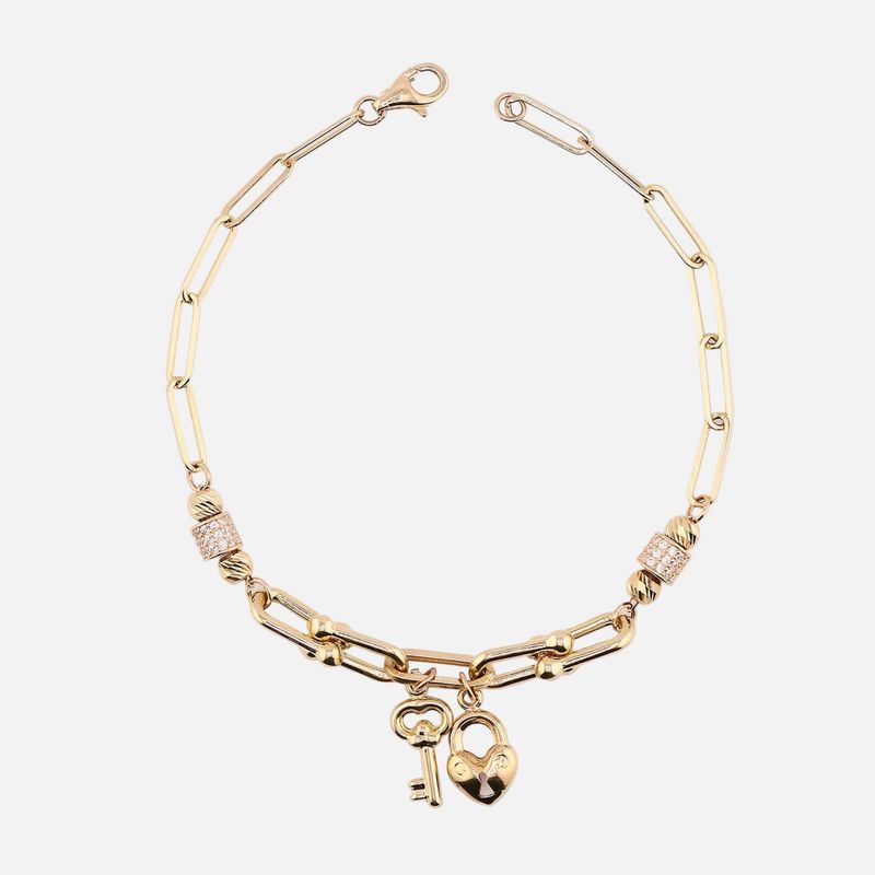 Pulsera Colg. Corazon/llave 14K 5.4g