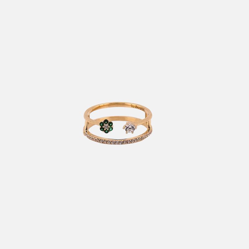Anillo Flores C/p Verde/bca 14K 2.1g #7.5