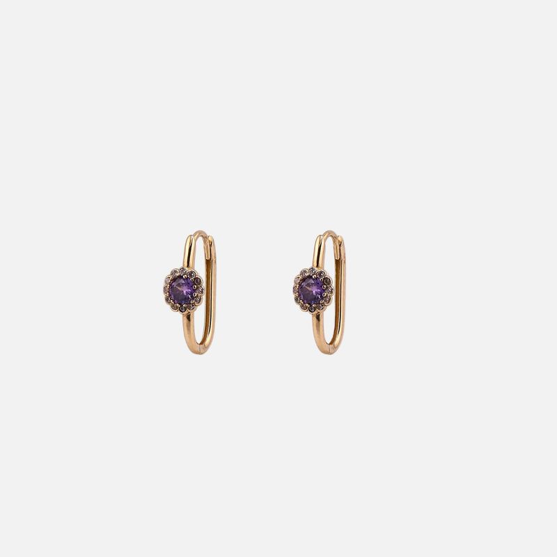 Aretes Huggies C/piedra Morada 14K 2g