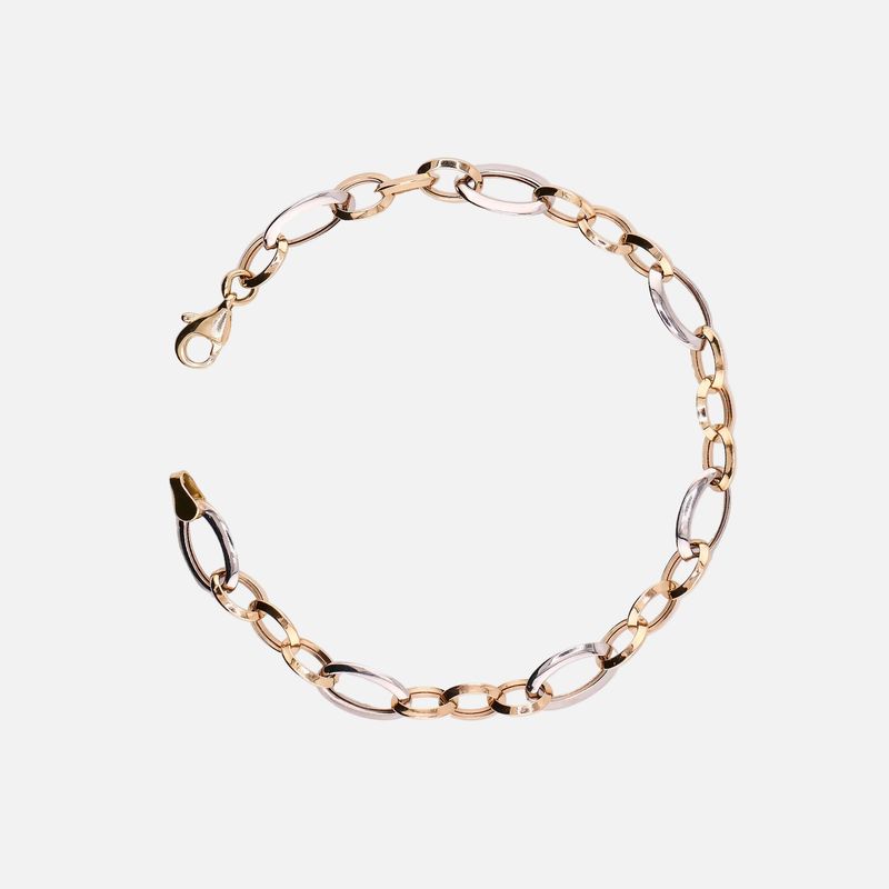 Pulsera Ovalos Dos Tonos 14K 3.6g 17cm