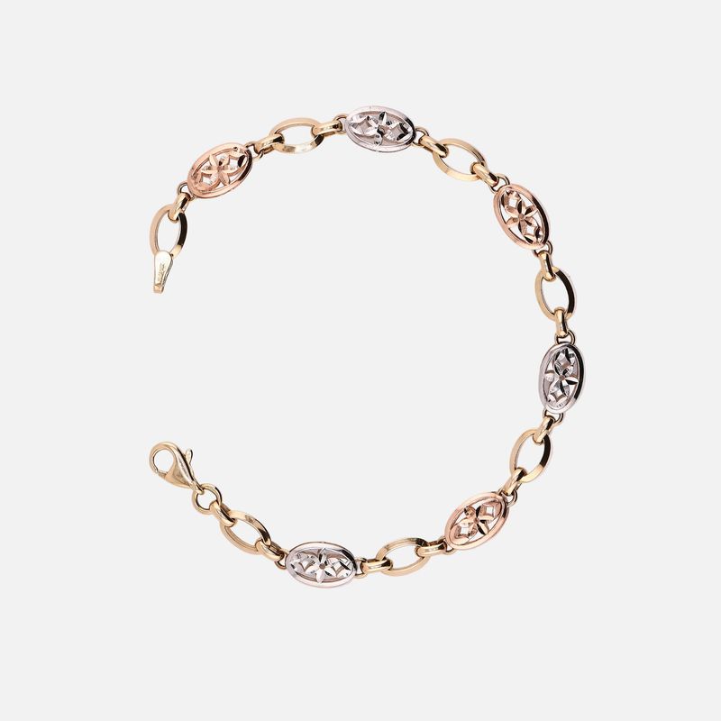 Pulsera Diseño Flor 3 Tonos 14K 5g 16.5cm