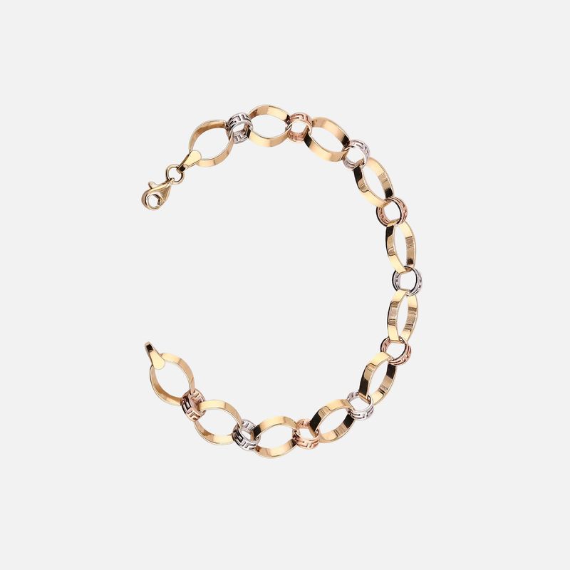 Pulsera Ovalos 3 Tonos 14K 5g 16.5cm