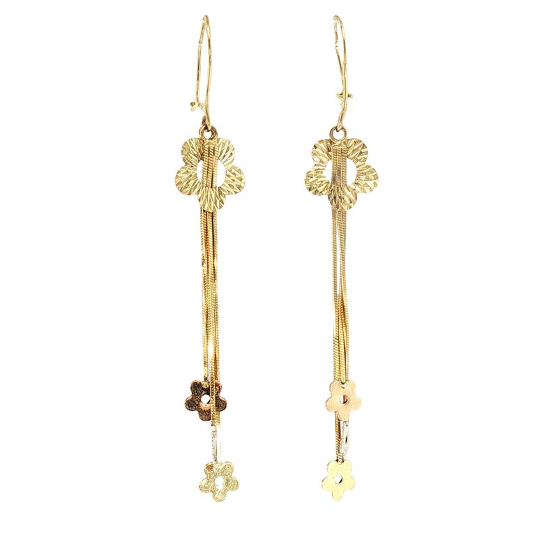 Aretes Largos Flor 14K 2.2g