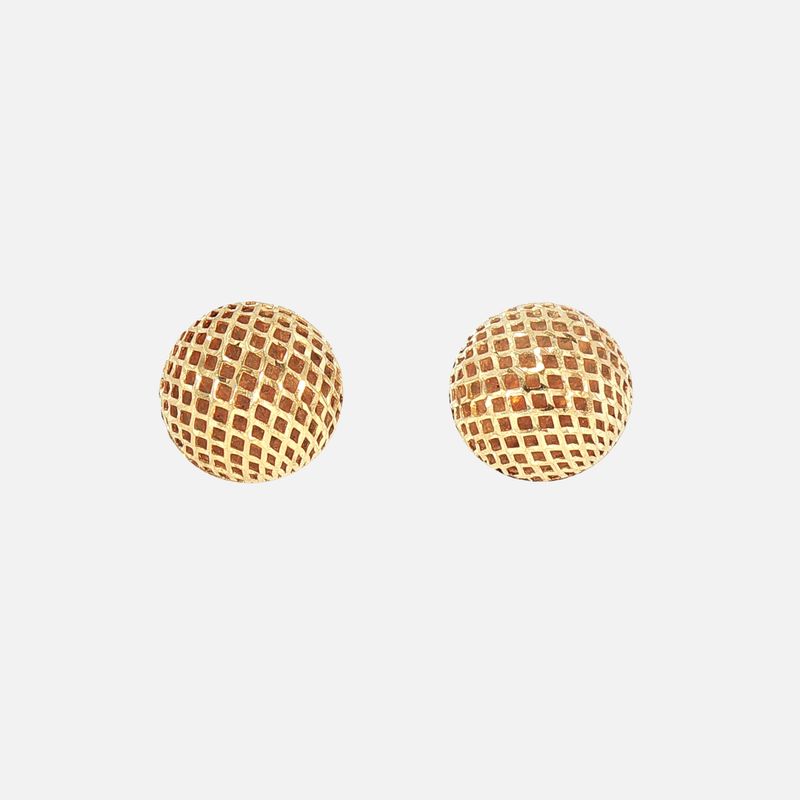 Aretes Media Esfera Tejida 14K 2.4g